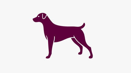 A maroon silhouette of a dog, standing alert, profile view.