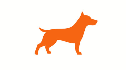 A simple orange silhouette of a dog standing against a plain white background.