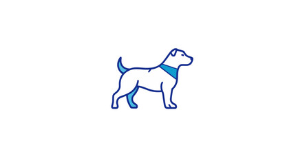 Stylized illustration of a white dog with blue outlines and collar, standing in profile against a white background.
