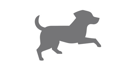 Silhouette of a dog in motion, appearing to run or jump, depicted in gray against a white background.
