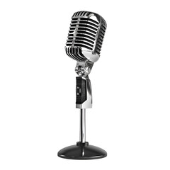 Fototapeta premium Vintage Silver Microphone on Stand Retro Audio Broadcasting