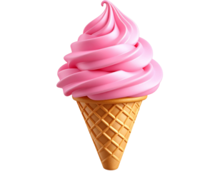 Minimalist Pink Frozen Yogurt in Waffle Cone – Modern Cartoon Style, Transparent Background