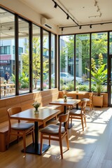 Obraz premium Modern Japanese Coffee Shop Interior with Natural Light