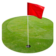  “Minimal Golf Hole with Red Flag Marker on Short Grass, Isolated Design”