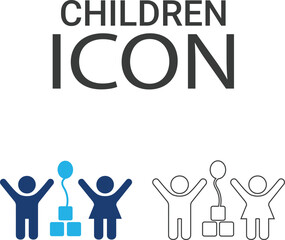 Children's Line art icons design. Containing parents, mother, father, children, baby, grandparents, and household icons. Solid icon collection. Vector illustration.