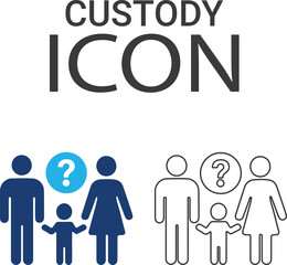 Custody Line art icons design. Containing parents, mother, father, children, baby, grandparents, and household icons. Solid icon collection. Vector illustration.