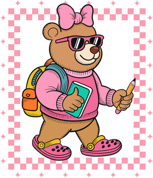 Back to School Animal Clip Art Female Bear Digital Download