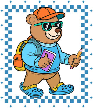 Back to School Animal Clip Art Male Bear Digital Download