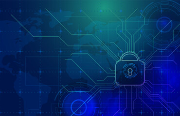 Digital Padlock with World Map – Cyber Security Technology 
