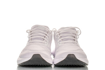 One pair of sneakers isolated on white background, close-up.