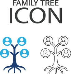 Family tree Line art icons design. Containing parents, mother, father, children, baby, grandparents, and household icons. Solid icon collection. Vector illustration.
