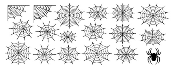 Spider Web Set Halloween Cobweb Silhouette Illustration Vector