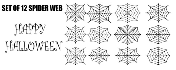 Spider Web Set Halloween Cobweb Silhouette Illustration Vector