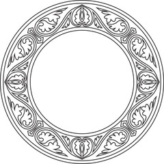 Vector black contour round classic byzantine ornament. Circle, ring, border, Ancient Greece, Eastern Roman Empire frame. Decoration of the Russian Orthodox Church
