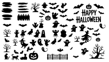 set of Halloween items, Halloween, ghosts, bats, pumpkin
