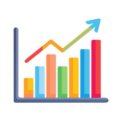 Colorful bar chart with upward trend arrow isolated on transparent background