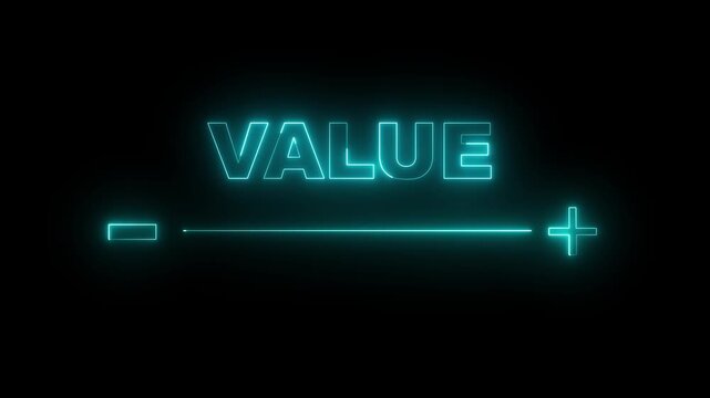 Glowing neon value added icon animation. increase value, business ,Quality ,Benefits, company value add, growth plan. Positive thinking or personal development. 4k video animation.
