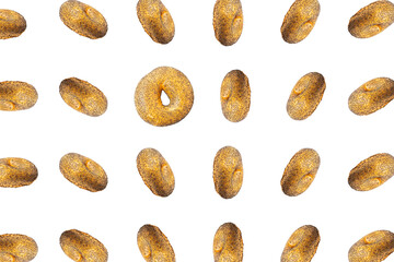 Bagel Pattern on White Background, Round Bread Bun Minimal Wallpaper with Copy Space