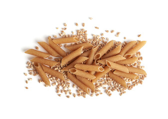 Raw Brown Pasta, Wholegrain Penne, Dry Whole Grain Noodle, Raw Spelt Macaroni, Healthy Italy Food