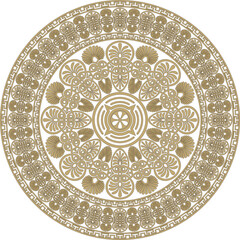 Vector gold with black classic Greek round ornament. Circle of Ancient Greece and the Roman Empire. Byzantine painting of walls, floors and ceilings. Decoration of European palaces.
