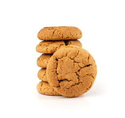 Chocolate cookies with chocolate filling isolated, brown round biscuits, broken sweet cocoa pastry