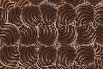 Naklejka premium Top view of round milk chocolate pralines arranged in a regular pattern