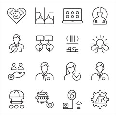 Online Technical Assistance Icons in Line Style, Communication, IT Support, User Inquiry