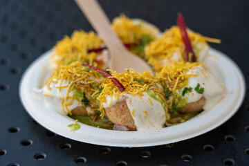 Dahi Puri chat indian snack. Dahi Batata Puri