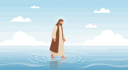 Jesus Christ Walking on Water Illustration