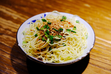 Chinese cold noodles close up
