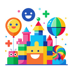 Obraz premium Colorful Playful Toys Arrangement for Childhood Joy Vector Illustration