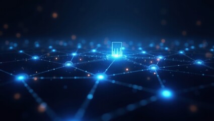 Obraz premium Abstract digital network connection with glowing blue nodes 