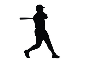 Silhouette of a baseball player swinging a bat, isolated on white background