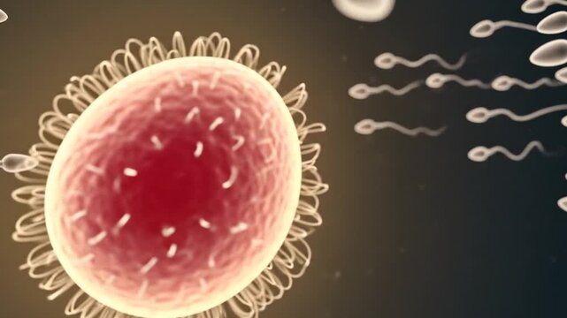 Sperm Cells Approaching Human Egg for Fertilization Illustration in Detail