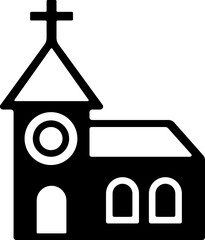 Church building icon.Sacred place of worship and spirituality concept. Christian faith symbol for belief and prayer. Editable stroke and perfect pixel isolated on transparent background.