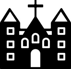 Church building icon.Sacred place of worship and spirituality concept. Christian faith symbol for belief and prayer. Editable stroke and perfect pixel isolated on transparent background.