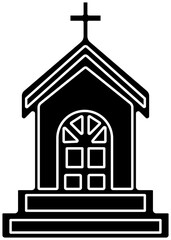 Church building icon.Sacred place of worship and spirituality concept. Christian faith symbol for belief and prayer. Editable stroke and perfect pixel isolated on transparent background.