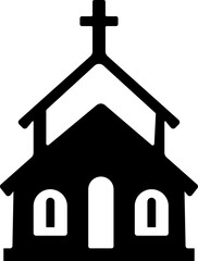 Church building icon.Sacred place of worship and spirituality concept. Christian faith symbol for belief and prayer. Editable stroke and perfect pixel isolated on transparent background.
