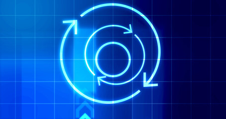 Obraz premium Infinite loop moving hypnosis hexagon particles technological hud interface. Alternative moving energy concept recharging Hologram chart innovation. Matrix network burst blueprint. Power indicator