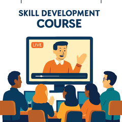 Team doing online skill development course llustration