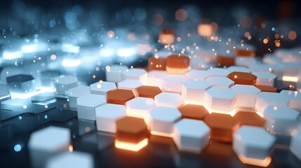 Obraz premium Abstract geometric pattern of glowing hexagons.