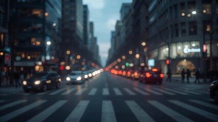 Photo of blurred lights and traffic create a vibrant urban scene in the heart of the city at night