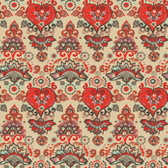 Vintage pattern for fabric "Oriental motifs" in the style of traditional prints. For textiles, wallpaper, packaging.