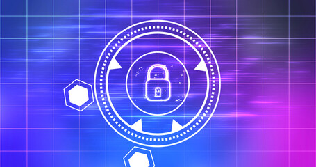 Obraz premium Cybersecurity lock showing connectivity learning mark concept. Binary coding matrix like cyber virus attack malware like. Trojan sending a security hacking process. Modern encryption control auth.