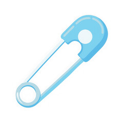 A single light blue safety pin with a white dot on its clasp isolated on transparent background