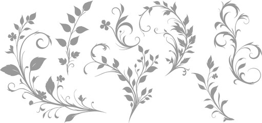 Decorative floral branch with leaves and swirls design element vector. perfect for nature, themed designs and visual embellishments vector