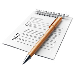 Wooden pen on a checklist notepad, representing task management, planning on transparent background