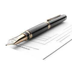 Naklejka premium Black and gold fountain pen signing on paper document isolated on Transparent Background