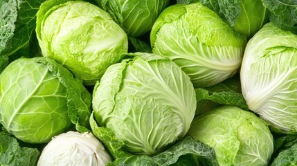 Fototapeta premium A vibrant green cabbage rests at the center of rich green leaves, showcasing its freshness and healthy growth in a thriving garden setting