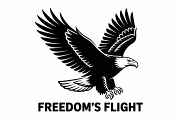 Illustration of a majestic bald eagle soaring through the sky with its wings spread wide, embodying freedom and power isolated on white background